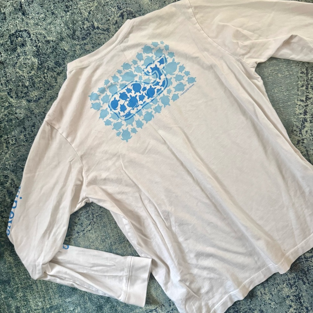 Vineyard Vines - Youth (XL) Whale x Sea Turtles Long Sleeve Pocket Shirt Top